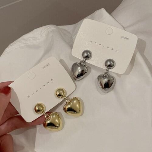 2021 New Arrival Korean Fashion Gold Silver Color Metal Earrings for Women Simple Geometric Heart Drop Earrings Party Jewelry