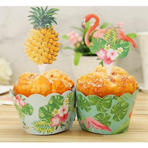 24pcs Pineapple Flamingo Cupcake Wrappers Cake Topper Summer Tropic Hawaii Luau Party Supplies Wedding Birthday Party Cake Decor