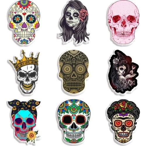 30pcs Acrylic Deaths-head Pattern Printed Planar Resins DIY Craft For Home Decoration Accessories Custom