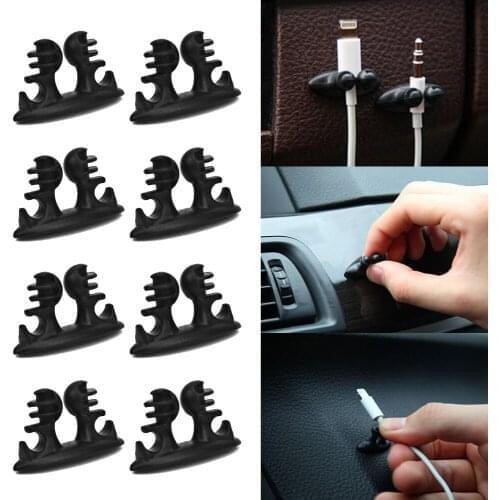 8PCS Universal Internal Car Styling USB Charger Wiring Headphone Cable Tie Fixer Organizer Drop Holder Sticker Auto Accessories