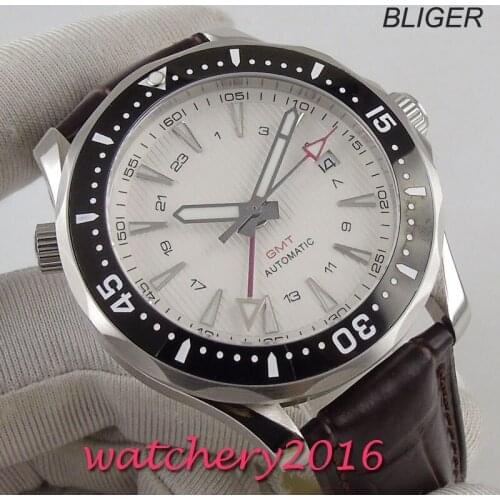 41mm bliger sterile white dial ceramic bezel gmt Luxury sapphire glass date Automatic Movement mens watch
