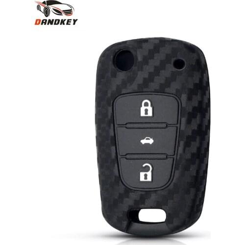 Dandkey Carbon Fiber Silicone Car Key Cover Case For Kia K2 K5 Sportage Sorento Hyundai i20 i30 i35 iX20 iX35 Solaris Verna