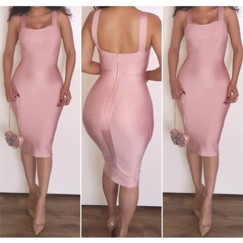 Black Wholesale Rayon Womens Sexy 2016 Spaghetti Strap Rayon Midi Bodycon Bandage Dress Purple Pink Red