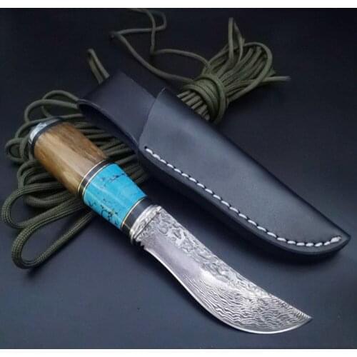 Pure hand forging G10 steel core straight knife Damascus pattern 60HRC high hardness camping rescue survival straight knife