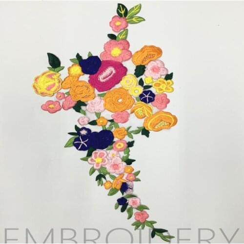 Colorful flower cheongsam big Sewing Floral Motif Venise Lace Applique for Garment Embroidery Lace wedding dress scarf patch P9