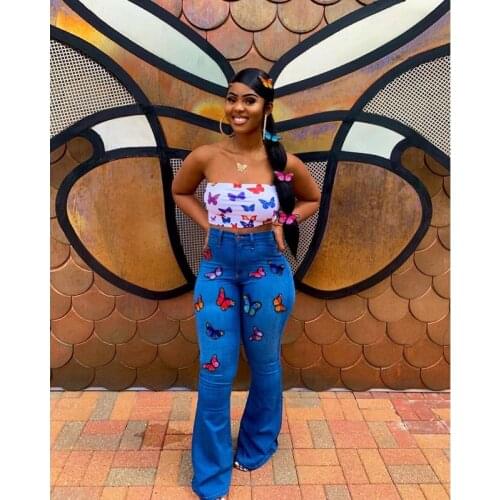 2021 spring and autumn new style European and American fashion sexy bow embroidered flared pants Stretch jeans