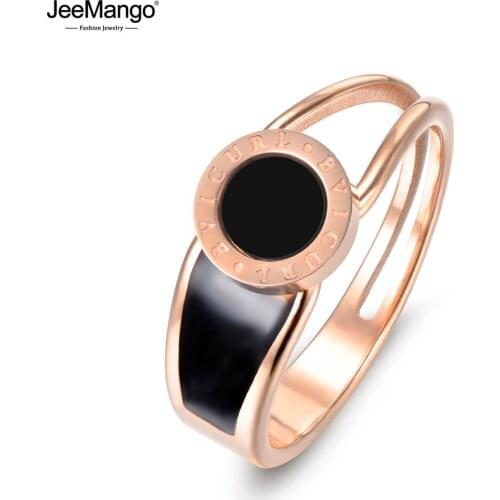 JeeMango Stainless Steel Resin Fine Jewelry Roman Alphabet Rings Bridal Wedding Engagement Ring Jewelry For Women JR17032