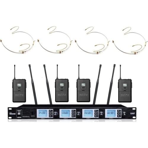 Bolymic Microfono Condensador UHF 4 Channel Wireless microphone Speech beige Headset Microphone System