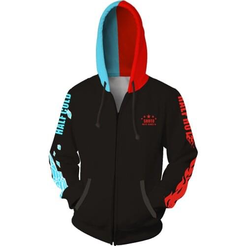 My Hero Academia Todoroki Shoto Print Cosplay Costume Mens Sweatshirt Hooded Uniform Streetwear Hoodies Zipper Hoddies Jacket