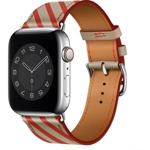 Leather strap for Apple watch 6 5 4 SE band series 44mm 40mm Striped leather replacement bracelet strap for iwatch 3 2 42mm 38mm