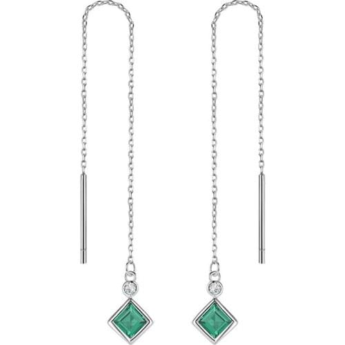 Red Trees Brand Fine Jewelry 925 Sterling Silver Long Line Chain Earrings For Woman Fashion Green Stone Earrings Drop Wholesale