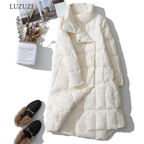 LUZUZI 2021 New Winter Women 90% White Duck Down Jacket Stand-up Collar Elegant Long Parkas Thick Warm Puffer Coat Plus Size