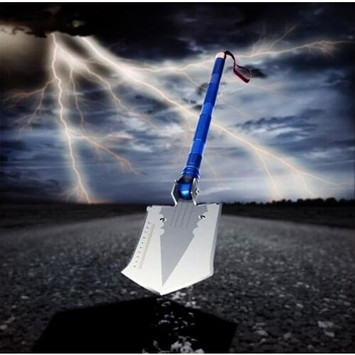 1pc outdoor camping magic shape steel shovel multi-function folding shovel tool survival shovel Flashlight shovel knife