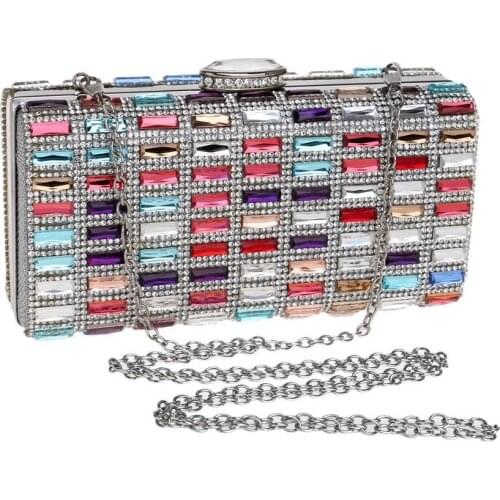 Fashion Women Acrylic Evening Bags Diamonds Chain Shoulder Ladies Day Clutch Purse Rhinestones Wedding Party Case Holder