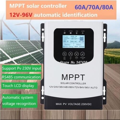 MPPT Solar Controller 60A 70A 80A HD LCD 12V 24V 48V 60V 72V 96V Fully Automatic Identification Of General Photovoltaic Charging