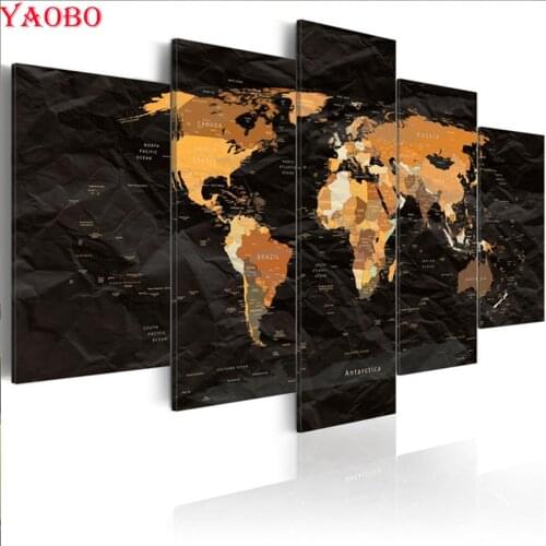 5 pieces sets diy diamond painting Black and Gold World Map full square/round drill 3d embroidery mosaic kits home decor