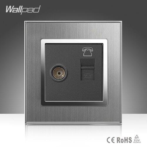 TV + TEL Socket Wallpad 110-250V Brushed Metal UK EU Standard Television Telephone TV and TEL Jack Wall Socket