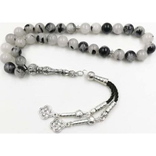 Natural Quartz Tasbih 33 prayer beads Muslim rosary Black misbaha bracelets Arabic fashion accessroies iaslamic jewelry gift