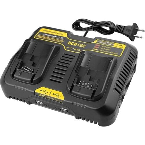 NEW DCB102 Dual Li-ion Battery Charger 3A Charging Current For DEWALT 12V/14.4V/18V/20V Power Tool+Dual USB Interface