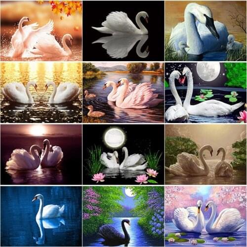New 5D DIY Swan Lake Diamond Painting Swan Diamond Embroidery Animal Rhinestones Full Square Round Drill Crafts Home Decor Gift