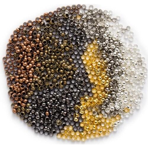 500 Piece 6 Color Copper Crimp Spacer Beads Accessories Findings DIY Necklace Bracelet Earring Jewelry Making 2-3mm