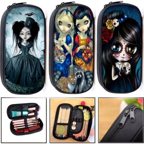 Cartoon Punk Gothic Girls Cosmetic Cases Kids Pencil Bag Boys Girls School Supplies Children Pencil Box Women Makeup Bags
