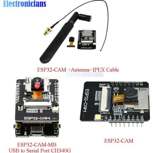 ESP32-CAM-MB Micro USB to Serial Port CH340G ESP32-CAM WIFI Bluetooth Board OV2640 Camera Module with Antenna IPEX Cable