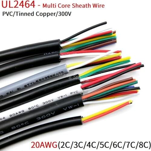 1M Sheathed Wire Cable 20AWG Channl Audio Line 2 3 4 5 6 7 8 Cores Insulated Soft Copper Cable Signal Control Wire UL2464