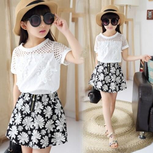 Fashion Summer 2020 New Childrens Girls Set clothes Short Sleeve shirt Girls clothing Shorts Floral pant 8 10 12 14 15 years