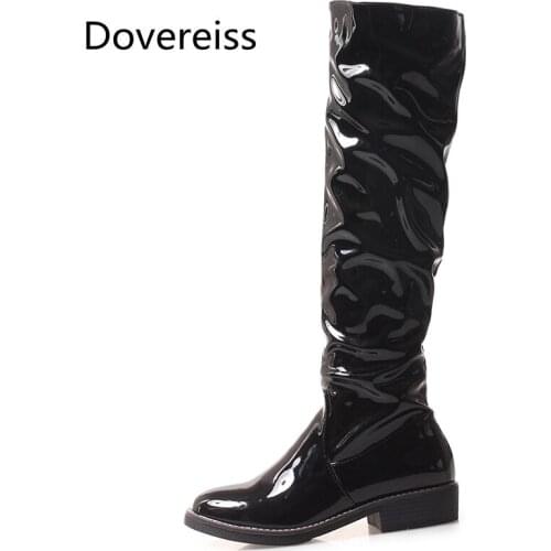 Dovereiss Fashion Womens Shoes Winter new Elegant Slip on Round toe Concise Knee high boots 34-43
