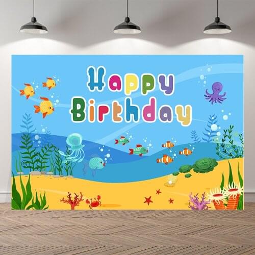 Seekpro Underwater Cartoon Fish Photo Baby Mermaid Birthday Party Photography Background Photographic Backdrop For Studio Shoot