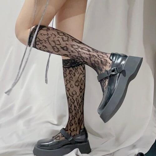 Sexy Lace Stockings for Women Girls Fashion Streetwear Leopard Stockings Black White Lolita Wear Nylon Fishnet Stocking Female