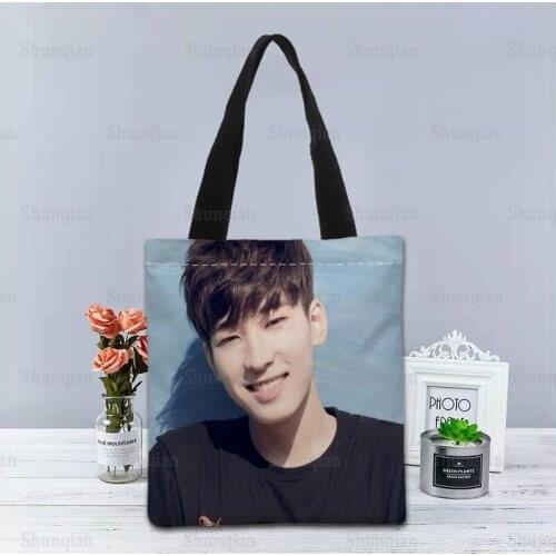 KPOP WONWOO Handbag Foldable Shopping Bag Reusable Eco Large Unisex Canvas Fabric Shoulder Bags Tote Grocery Cloth Pouch 0512