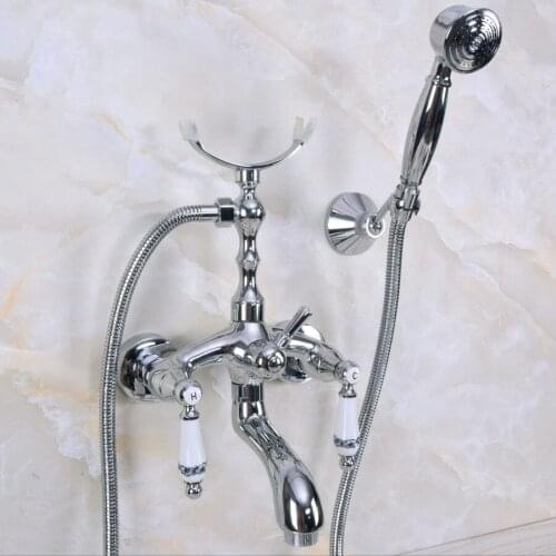 Modern Wall Mount Polished Chrome Brass Bathroom Tub Faucet Clawfoot Hand Shower Mixer Tap Telephone Shape Hand Spray ana245