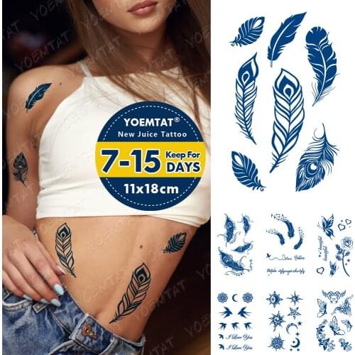 Juice Lasting Ink Tattoos Body Art Waterproof Temporary Tattoo Sticker Feather Flying Bird Tatoo Arm Fake Swallow Sun Moon Tatto