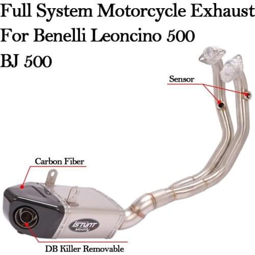 Full System Motorcycle Exhaust For Benelli Leoncino 500 BJ500 Modified Box Escape Moto DB Killer Muffler Front Link Pipe Slip On