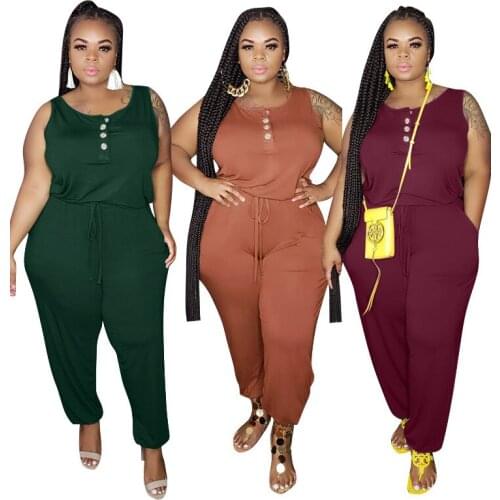 XL-5XL plus size jumpsuit women summrt clothing 2021 loose casual solid sleeveless o-neck long compers wholesale Dropshipping