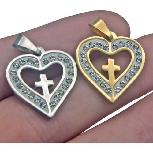 Stainless Steel Zircon Love Heart Cross Pendant Necklace Adjustable Charms Gold Steel Necklace Women Gift Jewelry Making Finding