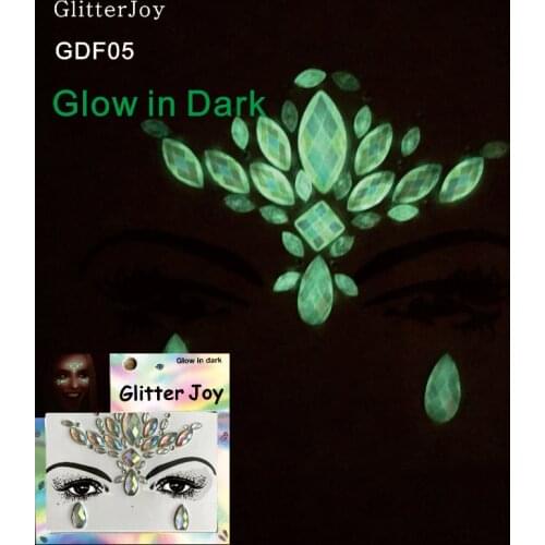 GDF05 1Pc Glow in Dark Luminous Face Gem Body Decor Night Club Festival Party Body Gems Rhinestone Sticker