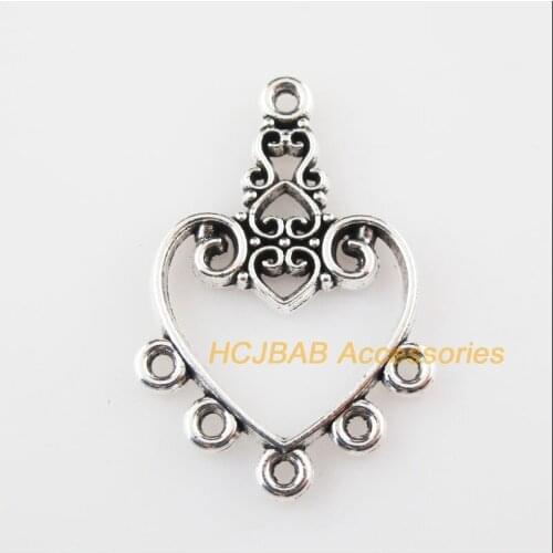 12 New Heart Flower Charms Connectors Tibetan Silver Tone Pendants 21x31mm