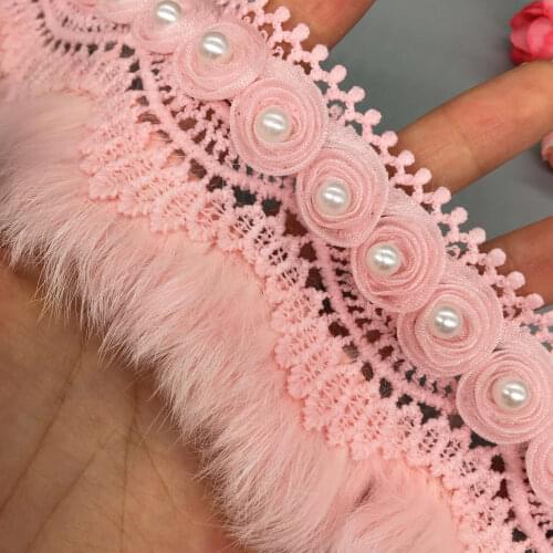 2 Yards 8CM Pink Pom Pom 3D Flower Wave Lace Trim Pearl Pompom Fringe Sewing Lace Ribbon Fabric Handmade Wedding Dress Craft