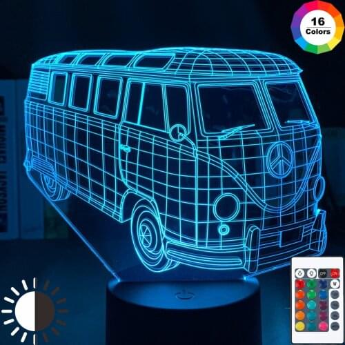 3d Illusion Acrylic Led Night Light Lamp Peace Bus for Kids Child Bedroom Decor Nightlight Rgb Colorful Table 3d Lamp Bus Gift