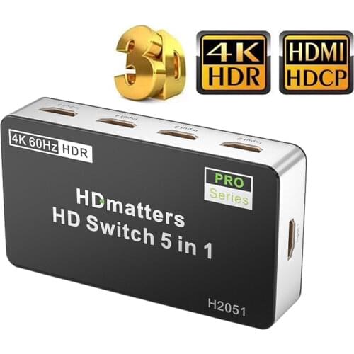 True 4K HDMI Switcher 5X1 with audio selector switch with remote HDMI 5 in 1 out 1.4V for PS4,HDTV,DVD,STB etc