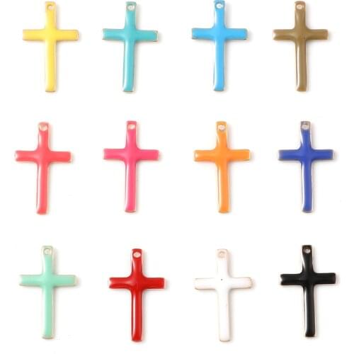 5PCs Classic Enamelled Crosses Charms Double Sided Sequins Cross Pendants For Colorful DIY Earring Necklace Jewelry Making