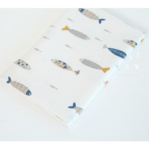 50*150cm Cotton And Linen Cloth Colorful Fish Pillow Tablecloth Curtain Handmade Diy Sofa Fabric Picnic Linen