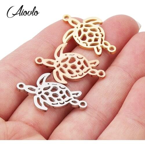 Aiovlo Stainless Steel Bohemian Style Hollow Tortoise Connector for Jewelry Making Bracelet Accessories Findings DIY 5pcs/lot