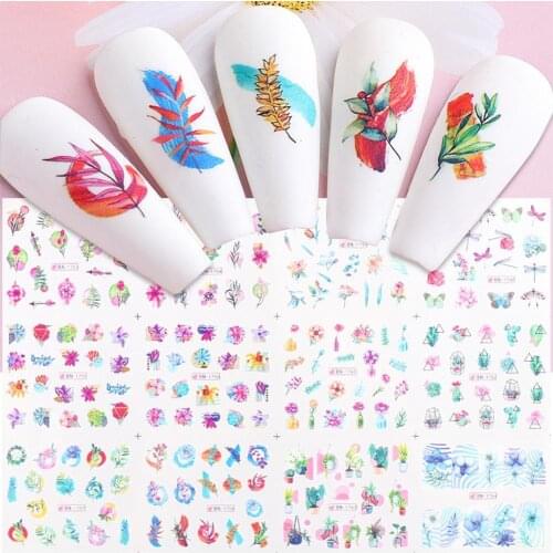 Watercolor Nail Flower Sticker Various Patterns Ultra Thin Floral Leaf Transfer Slider Nail Foils for Manicure