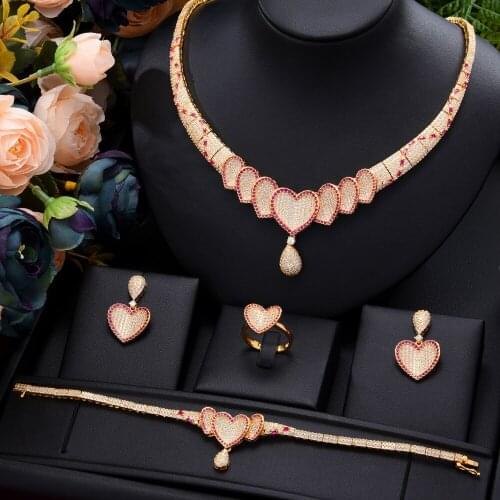 Blachette Jewelle Famous Brand Ruby Heart Drop Luxury India For Women Wedding Party Zircon Crystal Dubai Bridal Jewelry Set Gift