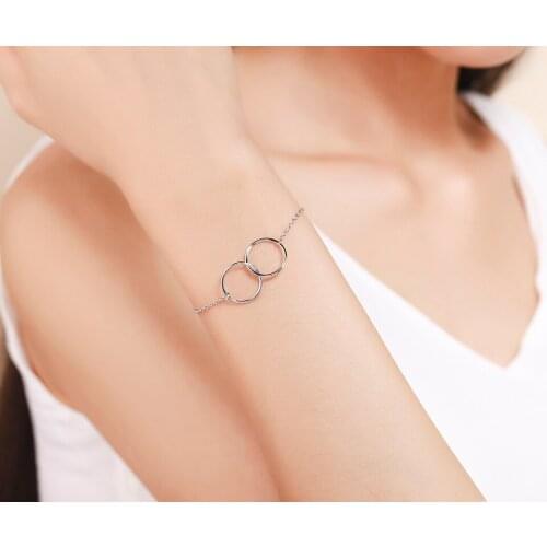 925 Sterling Silver Double Round Circles Infinity Chain Bracelets Pulseras Pulseira Accessoires Bracelete Women Girl Best Friend