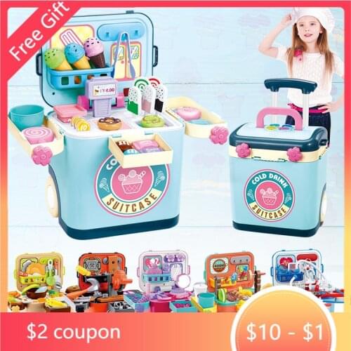 Children pretend to be toys desserts barbecues kitchen toolboxes makeup portable luggage case suitcases storage toys